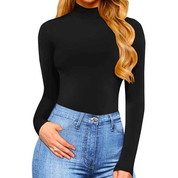 ⭐️ BODYSUIT ⭐️ Black Mock Turtle Neck Long Sleeve Bodysuit Size:Small - Picture 2 of 3